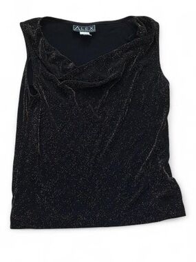 Alex Evenings Black Metallic Cowl Neck Sleeveless Camisole